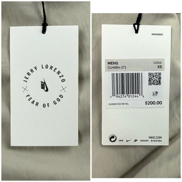 Nike Fear Of God Pants Men Extra Small XS String Beige Nylon Warm Up NBA Air FOG - Picture 3 of 10